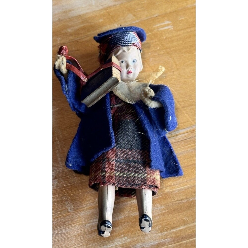miniature dollhouse doll school boy with book usa made B. Shackman vintage